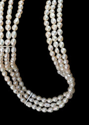 The Lune Three Row Pearl Corset Choker in Silver Tone
