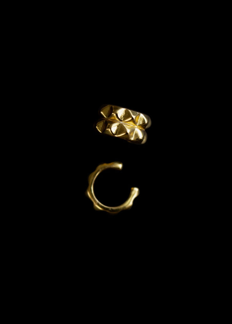 Double Line Pyramid Ear Cuff in Gold Tone