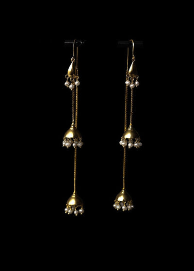 Darling Jhumkas With Seed Pearls in Gold Tone - Long