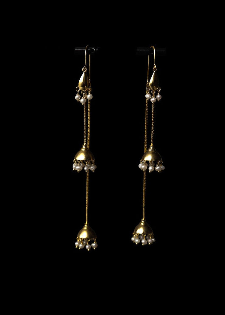 Darling Jhumkas With Seed Pearls in Gold Tone - Long