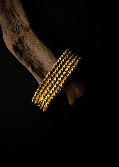 Five Line Pyramid Wrist Cuff in Gold Tone