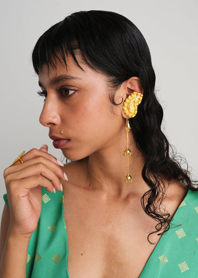 The Medieval Fish mis-matched Ear Climber in Gold Tone