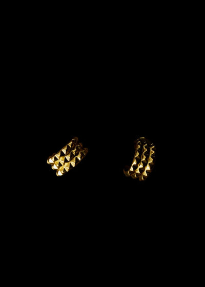 Triple Line Pyramid Hoops in Gold Tone