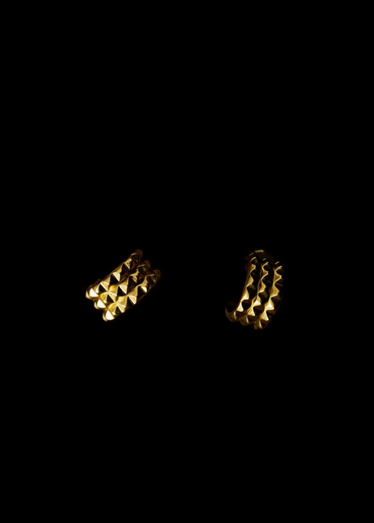 Triple Line Pyramid Hoops in Gold Tone