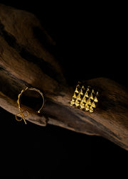 Five Line Pyramid Hoops in Gold Tone