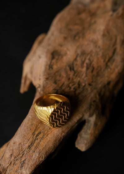 Transcendent Wind Signet Ring in Gold Tone