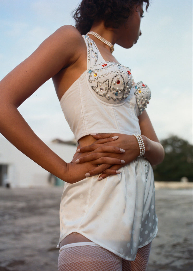 The Medieval Fish Three Row Pearl Choker In Gold Tone