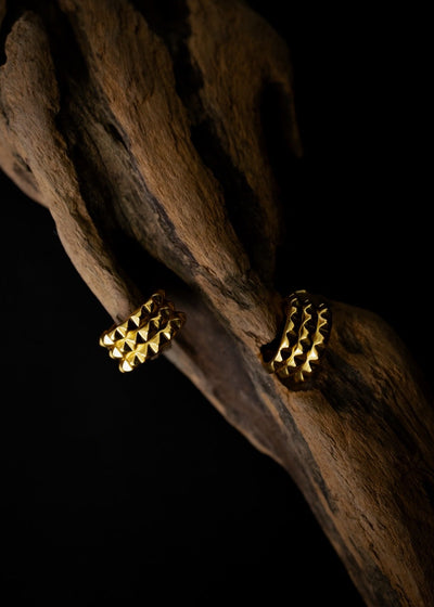 Triple Line Pyramid Hoops in Gold Tone