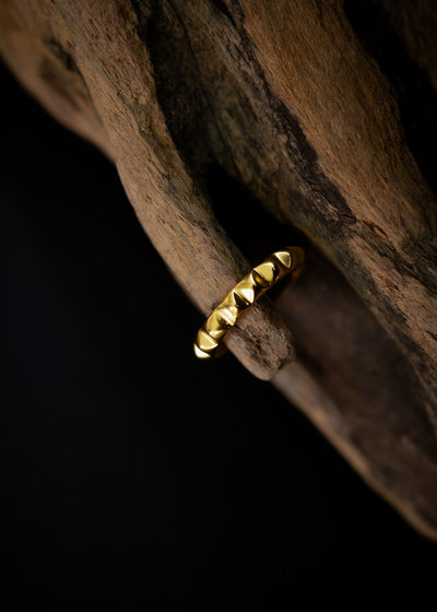 Single Line Pyramid Ring in Gold Tone