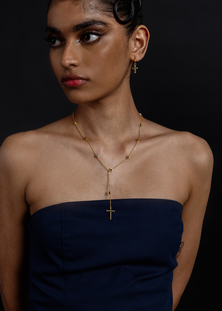 Mini Dori Cross Huggie Drops in Gold