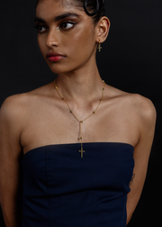 Dori Rosary Cross Lariat Necklace