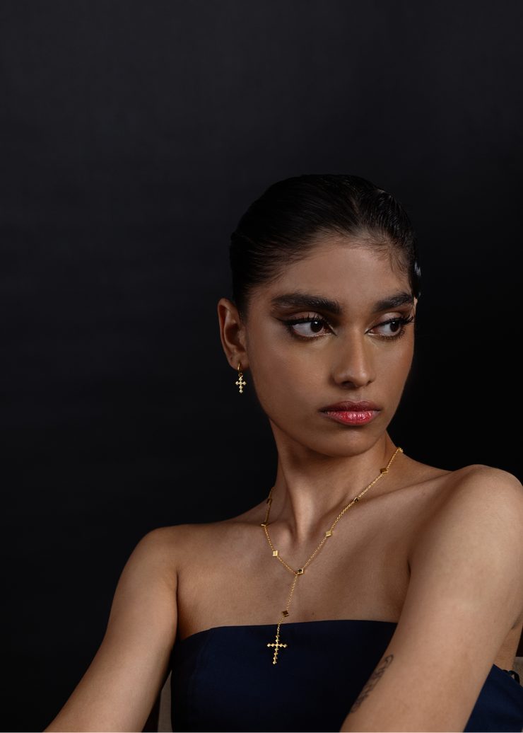 Dori Rosary Cross Lariat Necklace