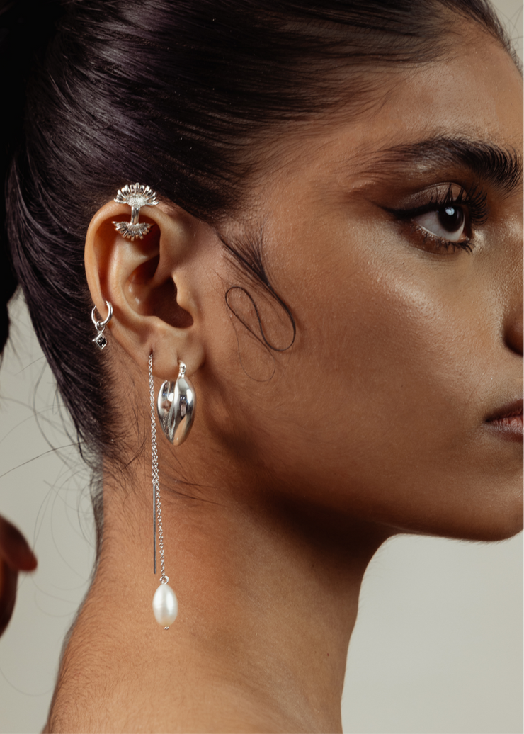 Cloud Pearl Threader Earrings Silver