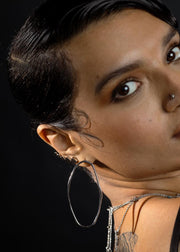 Modernist Abstract Oblong Hoops in Silver