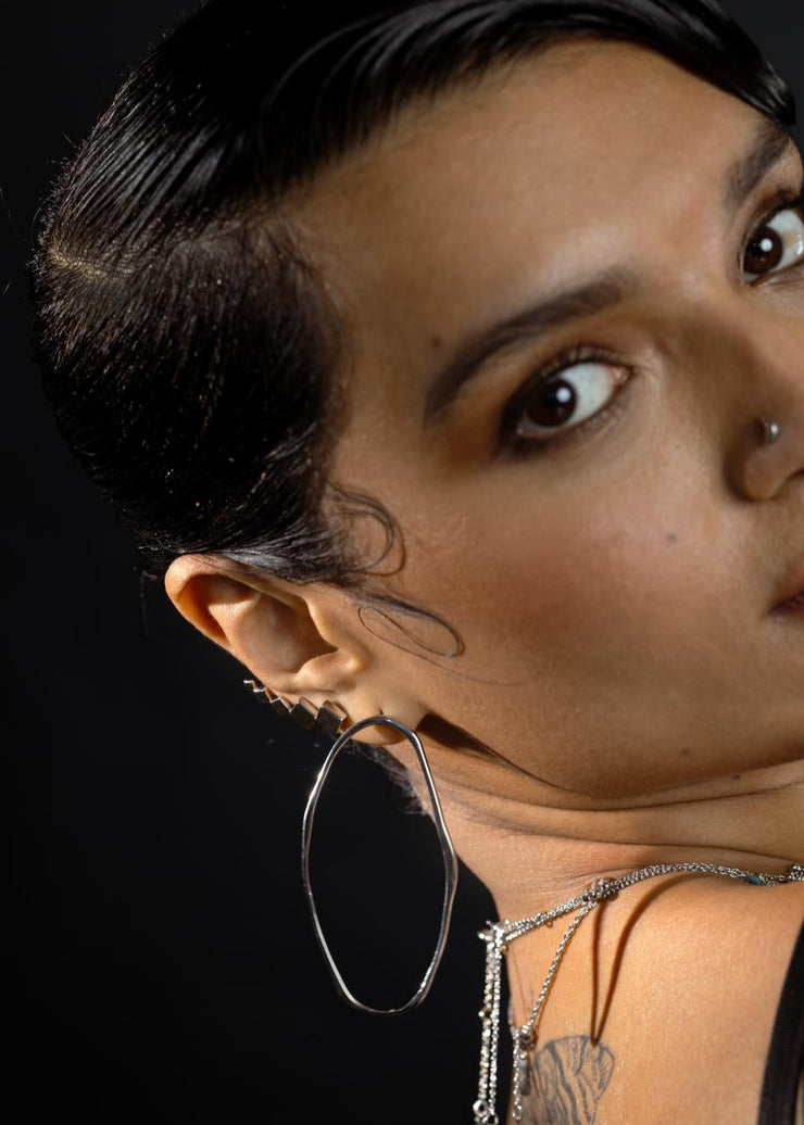 Modernist Abstract Oblong Hoops in Silver