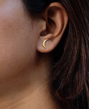 Medium Crescent Moon Gold Tone Sterling Silver Stud Earrings