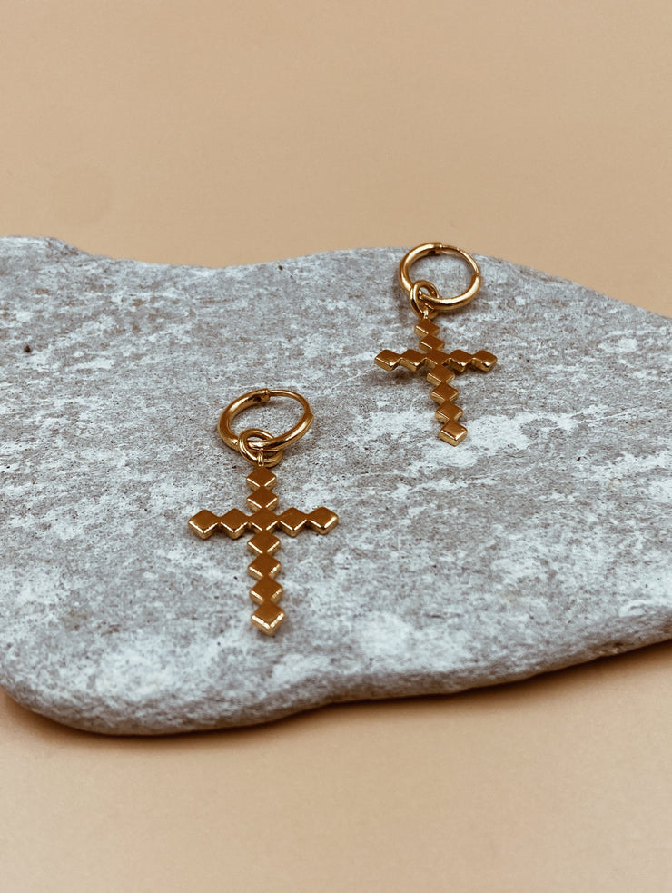 Dori Cross Huggie Drops | 18kt Solid Gold