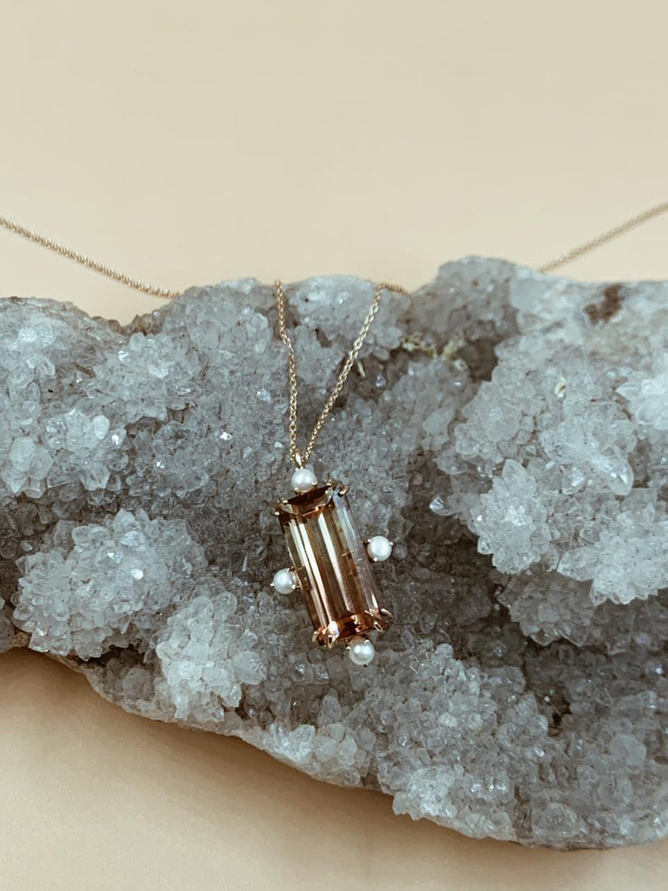 Watermelon Tourmaline Baguette Necklace | 18kt Solid Gold