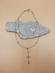 Dancing Kasuti Motif Double Layered Necklace in Silver Tone