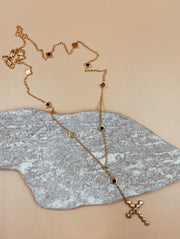 Dori Rosary Cross Lariat Necklace | 18kt Solid Gold