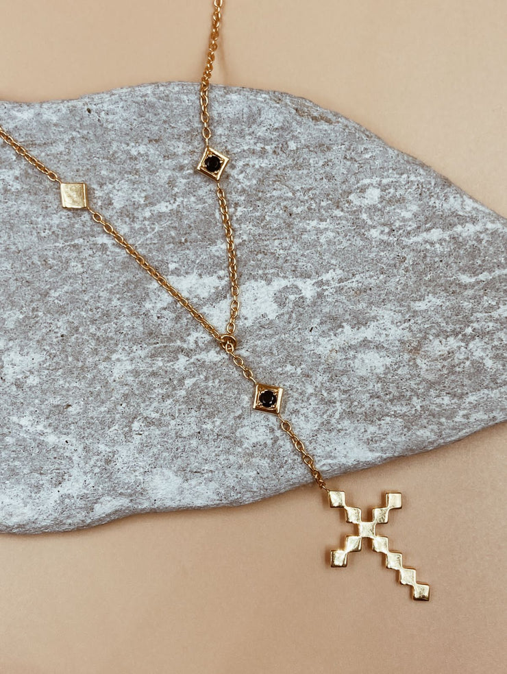 Dori Rosary Cross Lariat Necklace