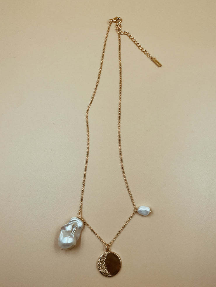Medium Moon Medallion Necklace With Pearls