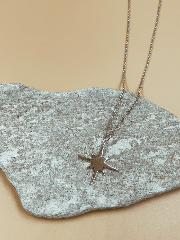 Medium Star Pendant Sterling Silver Necklace in Silver Tone