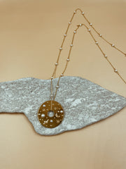 Big Celestial Record Pendant Necklace With Pearl Chain