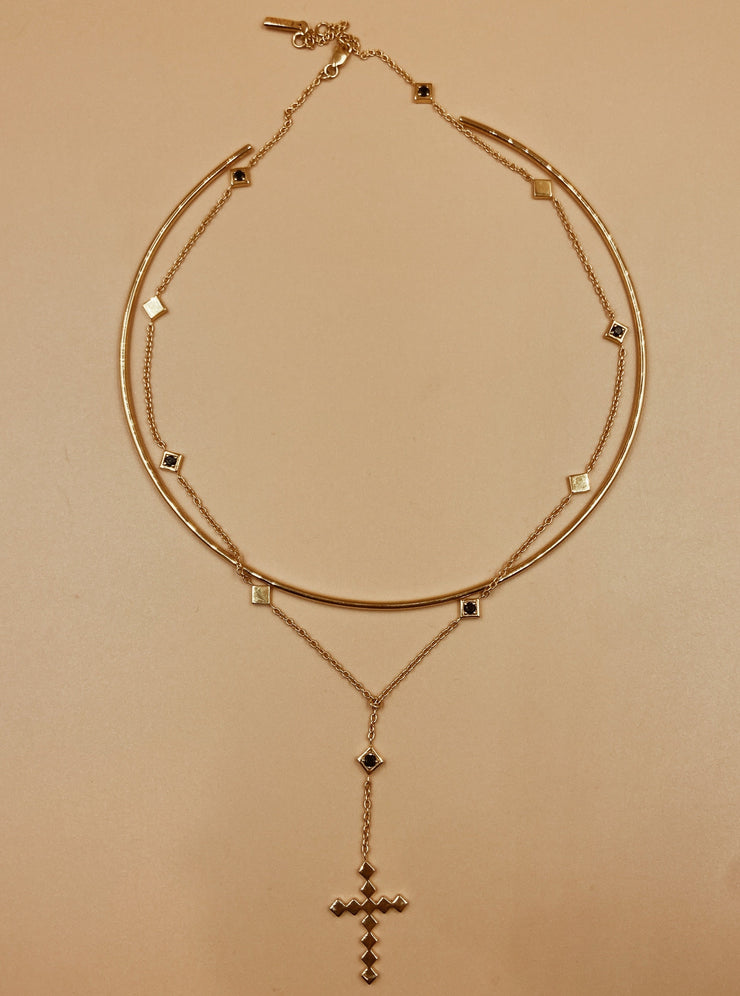 Dori Rosary Cross Lariat Necklace + Axis Choker