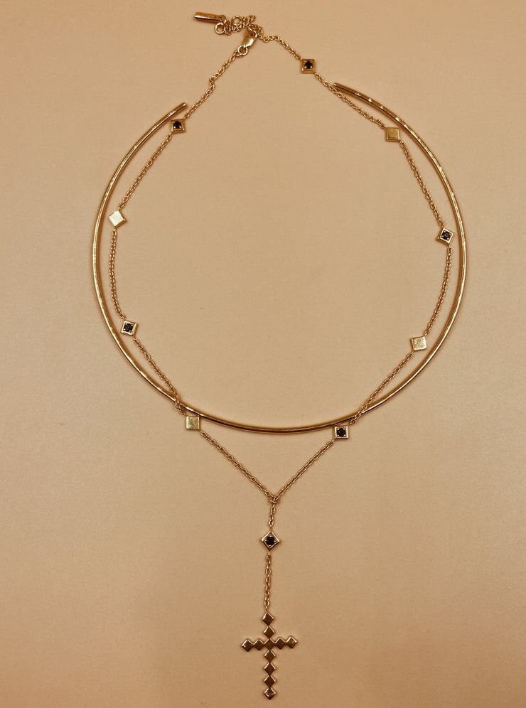Dori Rosary Cross Lariat Necklace + Axis Choker