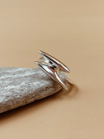 Grit Double Strike Ring In Silver Tone