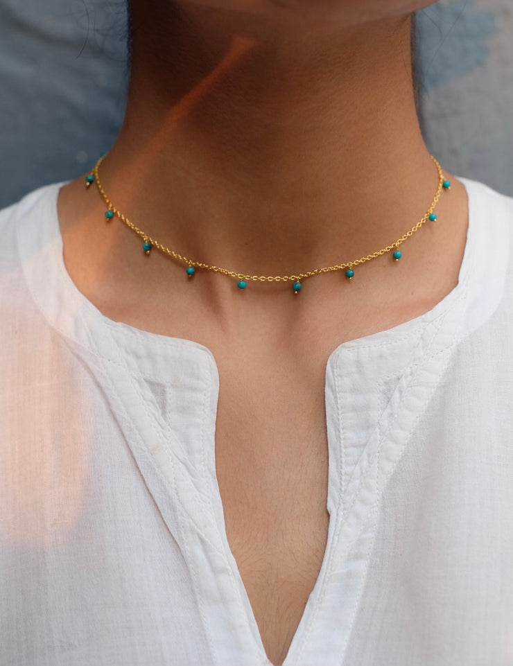 Nebula Turquoise Droplet Choker Necklace | 18kt Solid Gold