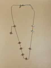 Starburst Brass Necklace in Silver Tone