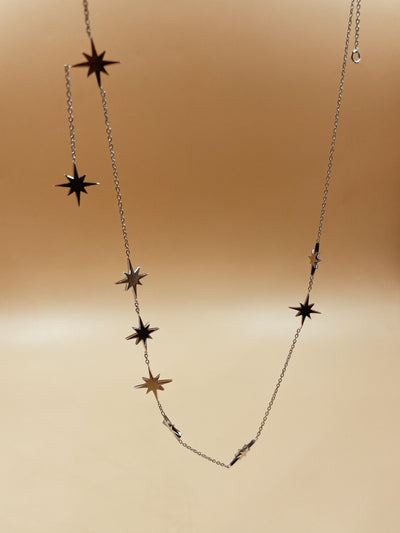 Starburst Brass Necklace in Silver Tone