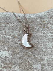 Ala Mother-of-Pearl Crescent Charm Necklace in Silver Tone