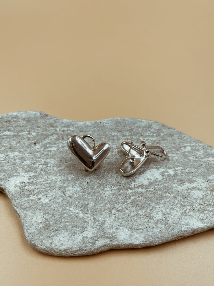 Intuitive Abstract Heart Studs in Silver Tone