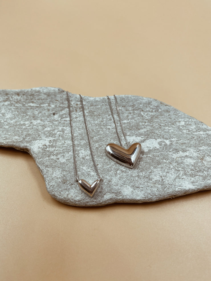 Small Intuitive Abstract Heart Necklace in Silver Tone