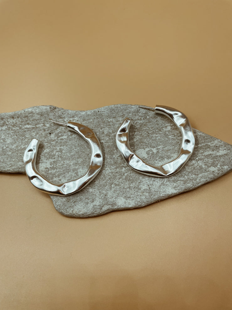 Medium Crater Hoops in Silver Tone