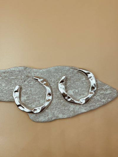 Medium Crater Hoops in Silver Tone