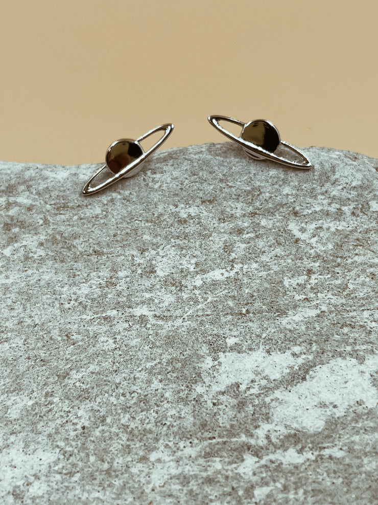 Otherworldly Planet Studs in Silver Tone