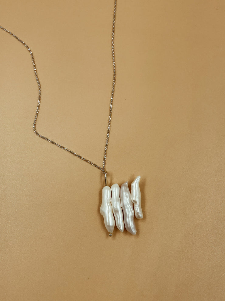 Silver Spine Pearl Pendant Necklace