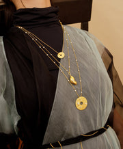 Big Celestial Record Pendant Necklace With Pearl Chain