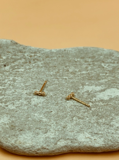 Mie Family Gold Plated Sterling Silver Dotted Bar Studs