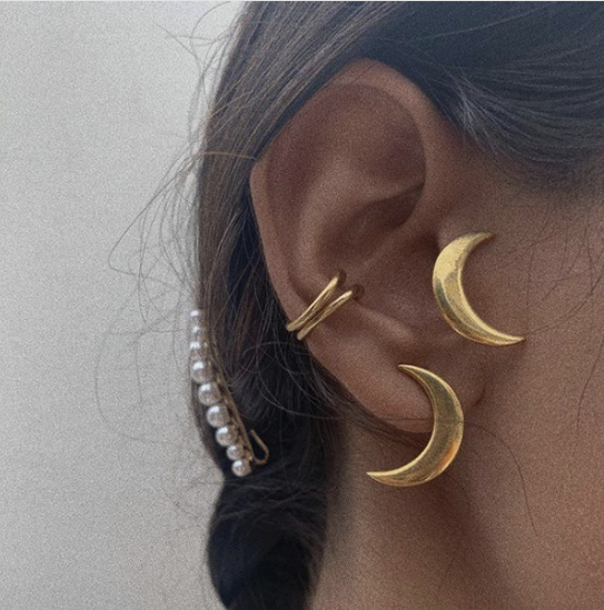Crescent Moon Face Statement Stud Earrings – Bling Little Thing