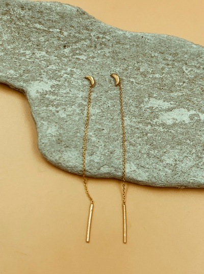 Isa Crescent Threader Chain and Needle Earrings | 18kt Solid Gold