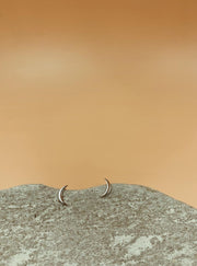 Medium Crescent Moon Silver Tone Sterling Silver Stud Earrings