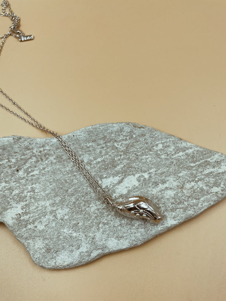 Lune Chrysalis Pendant Necklace in Silver Tone With Plain Chain