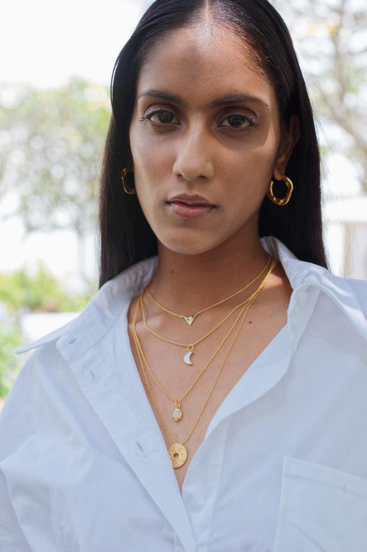 Small Celestial Record Pendant Necklace With Pearl Chain