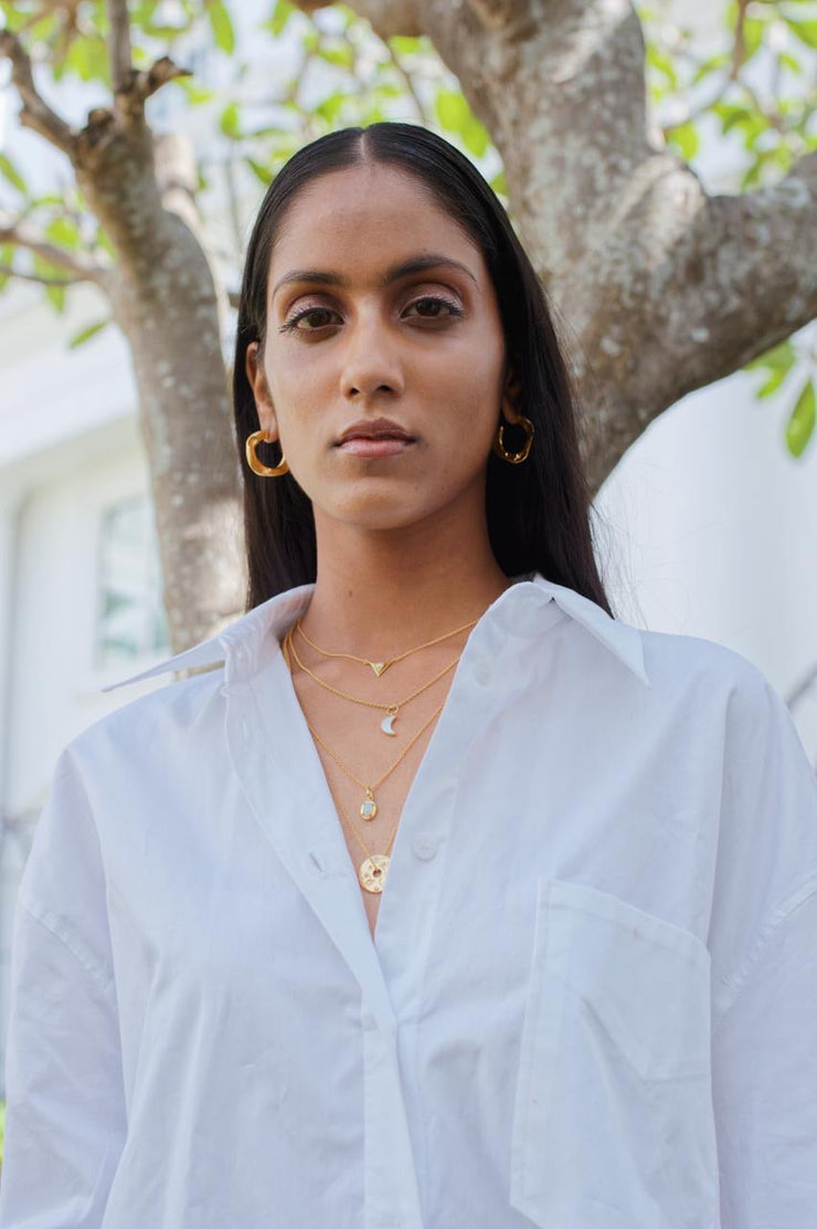 Small Celestial Record Pendant Necklace With Pearl Chain