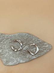 Small Crater Hoops in Silver Tone